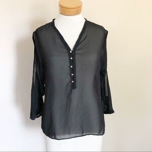 Serafina Chiffon Sheer Split Sleeve Blouse Black S